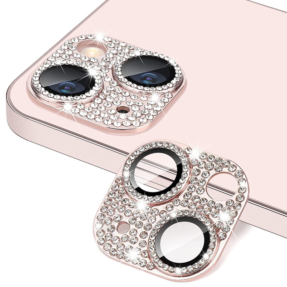 Glitter Kameraschutz Aluminium+Panzerglas iPhone 13 Mini rosa