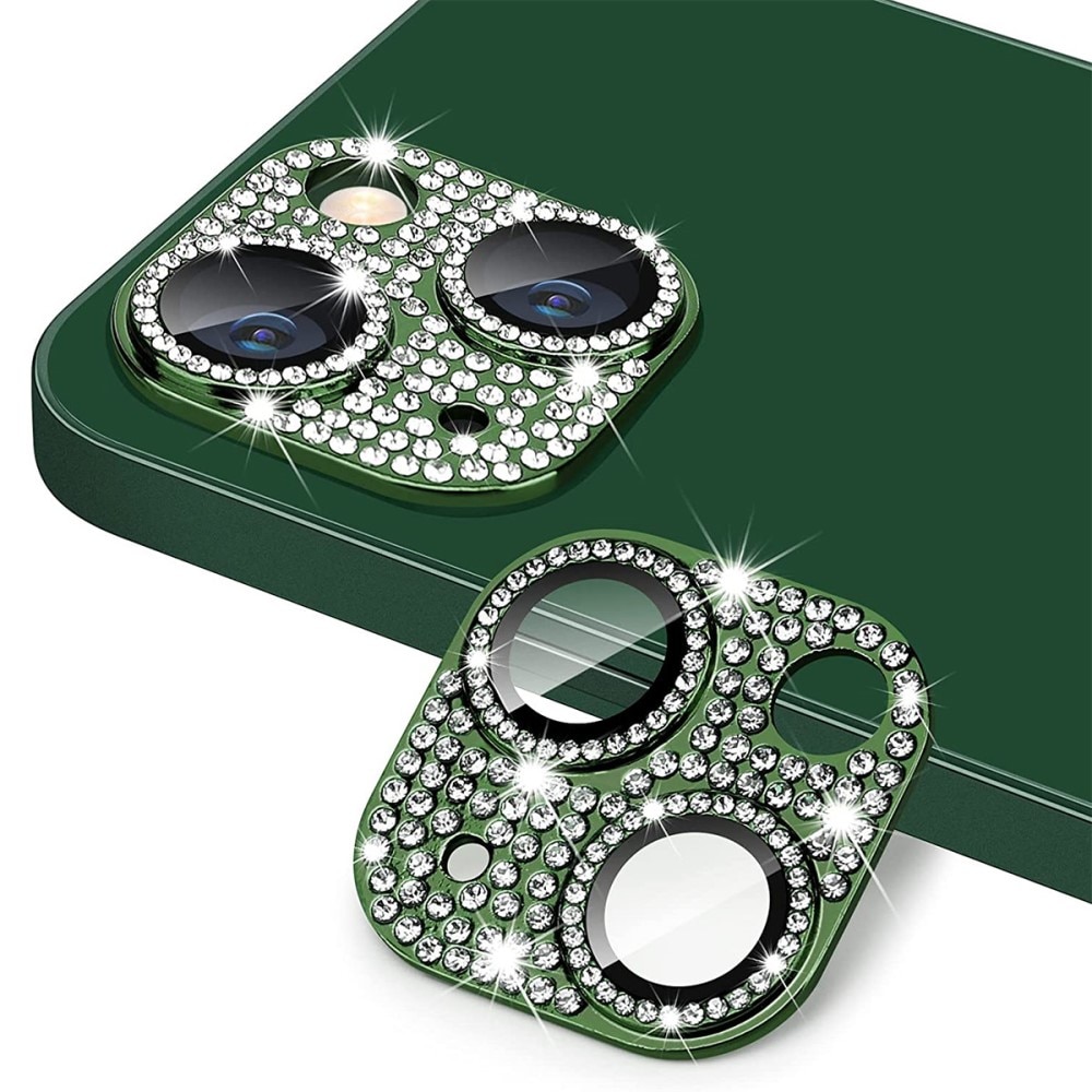 Glitter Kameraschutz Aluminium+Panzerglas iPhone 13 Mini grün