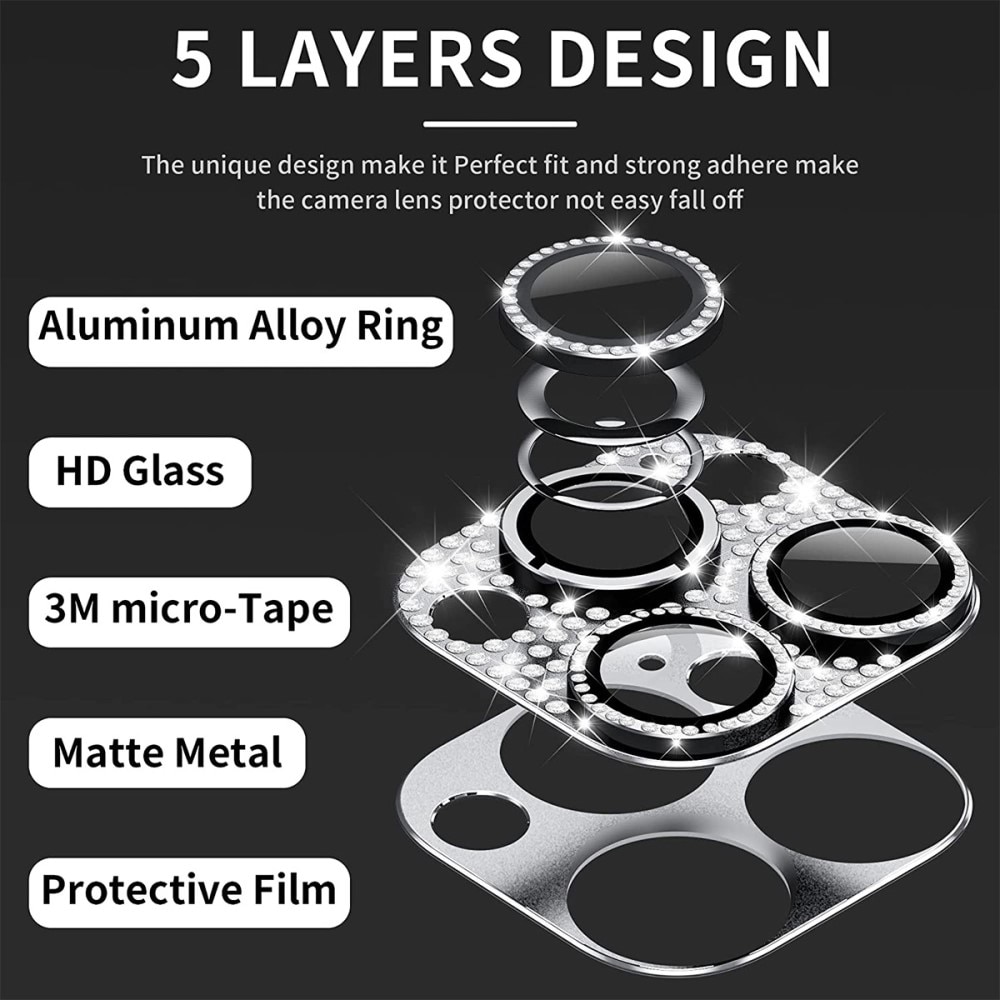 Glitter Kameraschutz Aluminium+Panzerglas iPhone 13 Pro Max silber