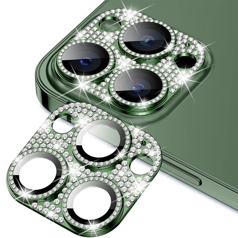 Glitter Kameraschutz Aluminium+Panzerglas iPhone 13 Pro Max grün