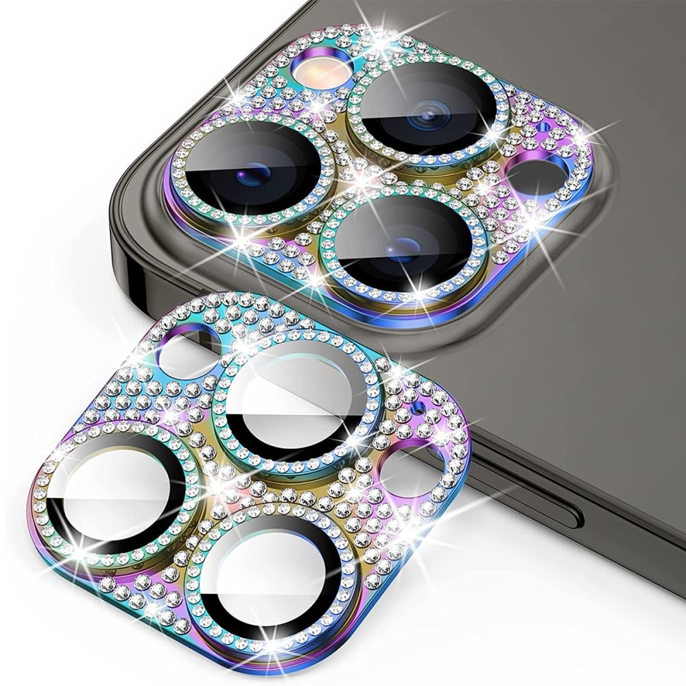 Glitter Kameraschutz Aluminium+Panzerglas iPhone 13 Pro Regenboge