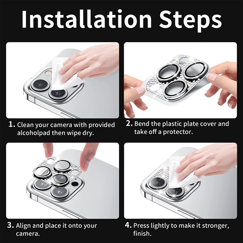 Glitter Kameraschutz Aluminium+Panzerglas iPhone 14 Pro lila