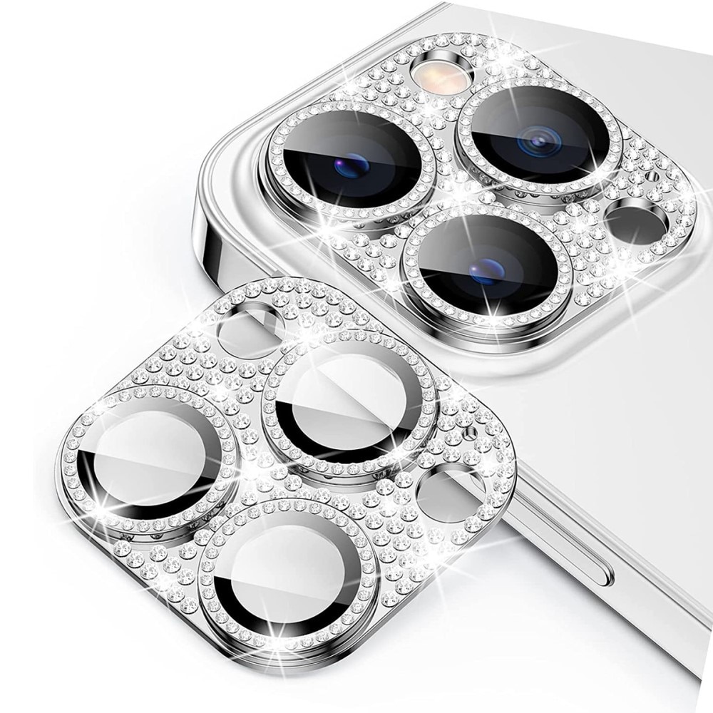Glitter Kameraschutz Aluminium+Panzerglas iPhone 15 Pro Max silber