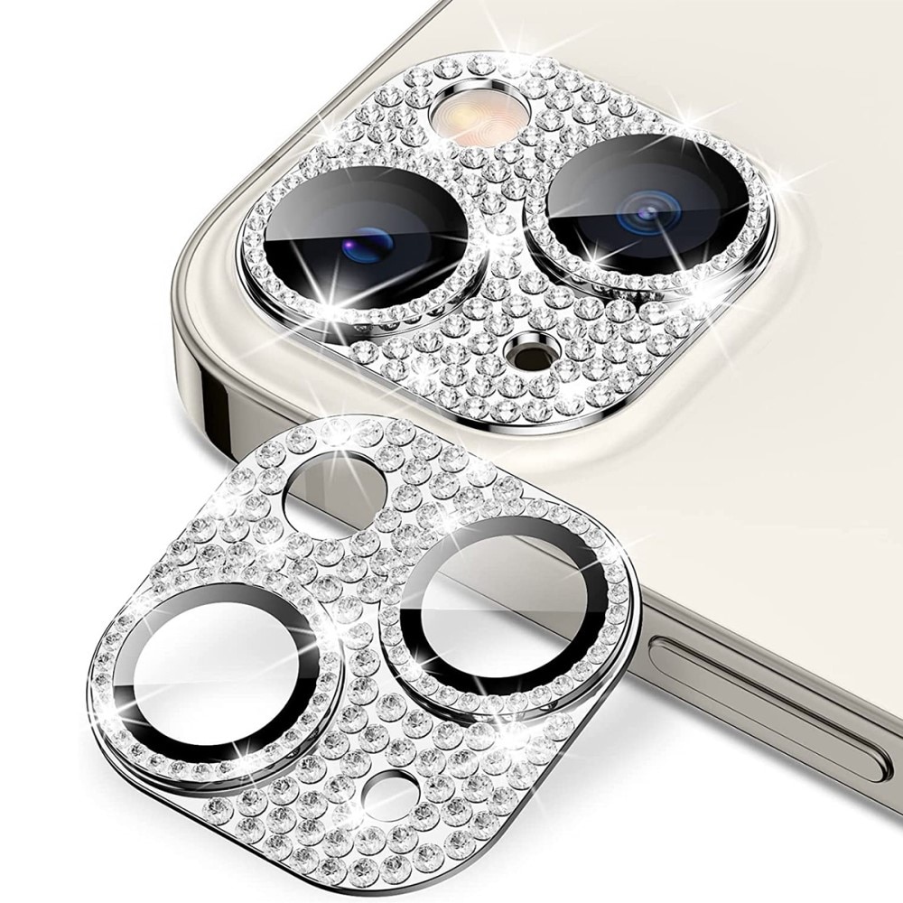 Glitter Kameraschutz Aluminium+Panzerglas iPhone 15 Plus silber