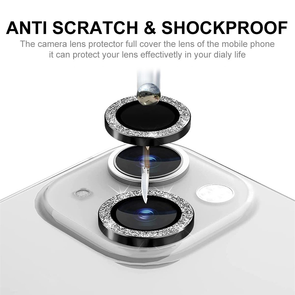 Glitzer Panzerglas für Kamera Aluminium iPhone 15 Plus Regenboge