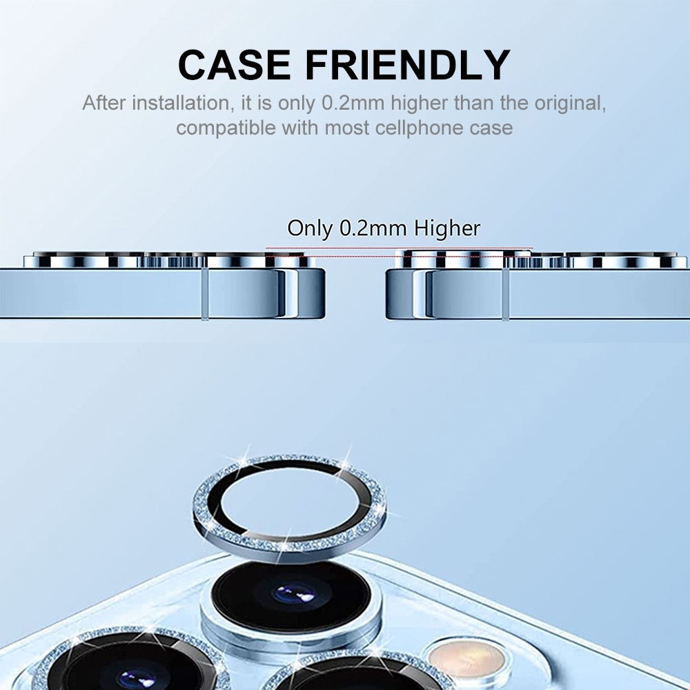 Glitzer Panzerglas für Kamera Aluminium iPhone 15 hellblau