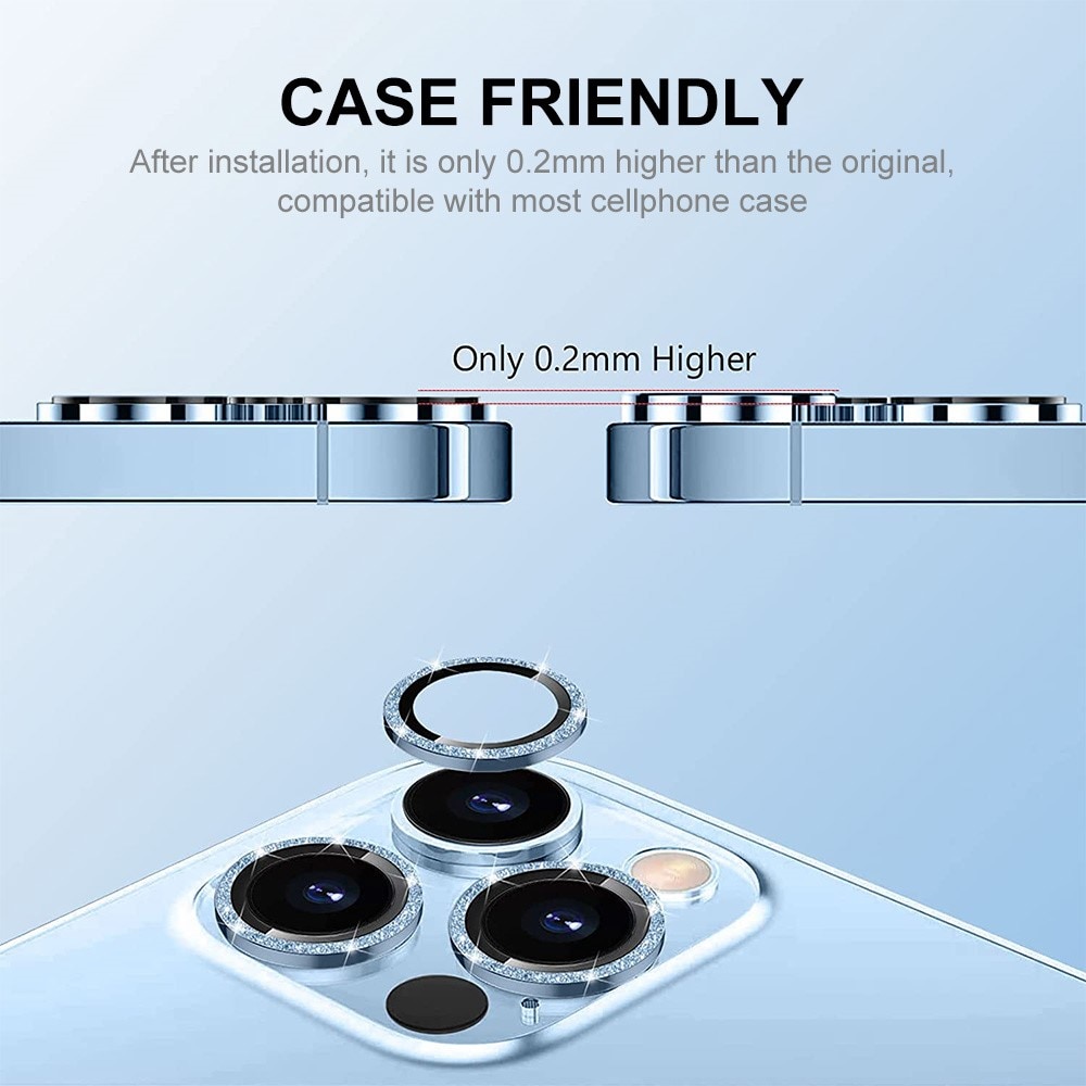 Glitzer Panzerglas für Kamera Aluminium iPhone 15 Pro hellblau