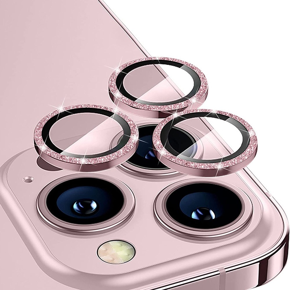 Glitzer Panzerglas für Kamera Aluminium iPhone 15 Pro rosa