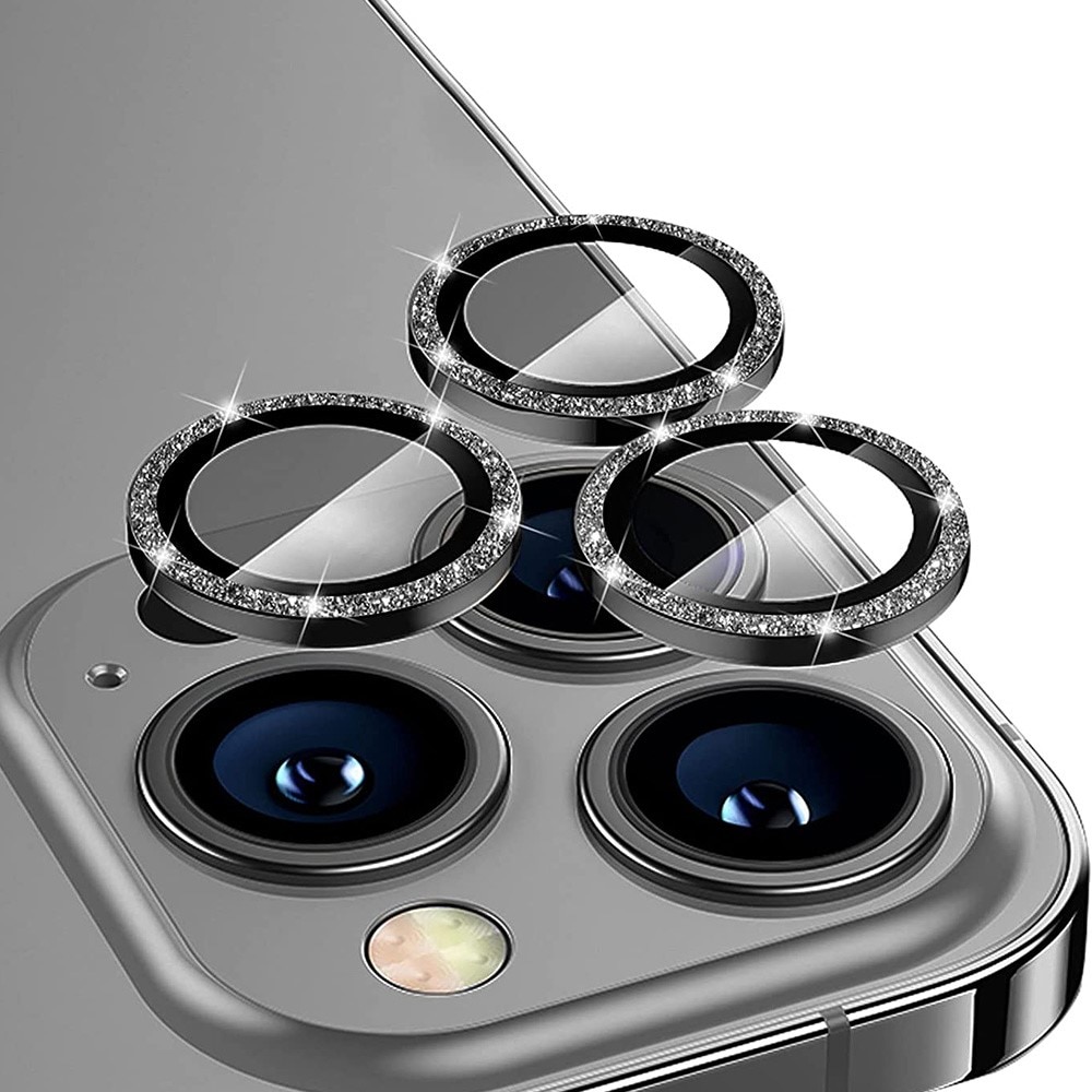 Glitzer Panzerglas für Kamera Aluminium iPhone 15 Pro Max schwarz