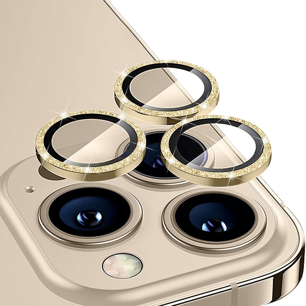 Glitzer Panzerglas für Kamera Aluminium iPhone 15 Pro Max gold