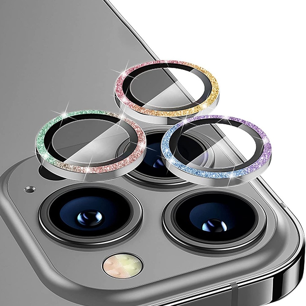 Glitzer Panzerglas für Kamera Aluminium iPhone 15 Pro Regenboge
