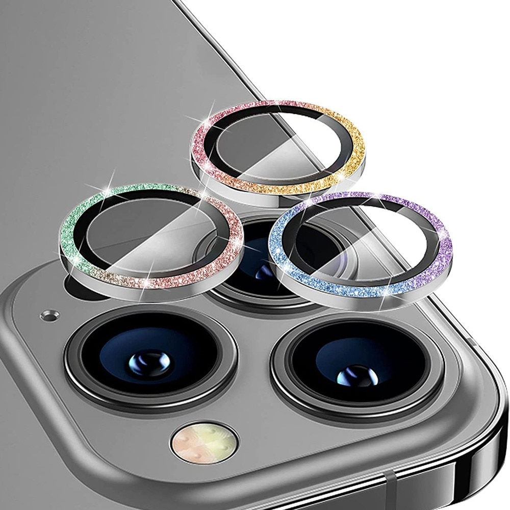 Glitzer Panzerglas für Kamera Aluminium iPhone 15 Pro Max Regenboge