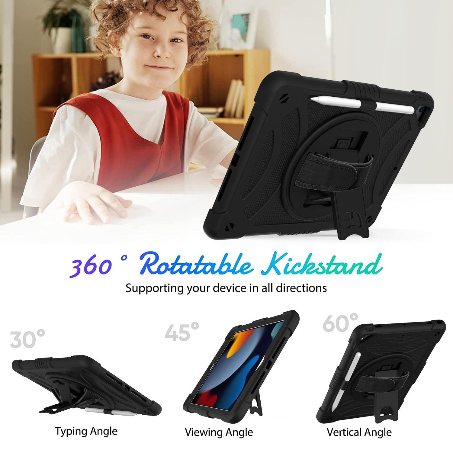 Apple iPad 10.2 8th Gen (2020) Stoßfeste Hybrid-Hülle mit Schultergurt Schwarz