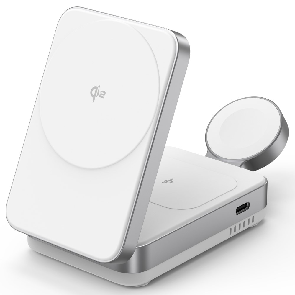 Compact 3-in-1 Qi2 Kabellose Magnetische Faltbare Ladestation Weiß
