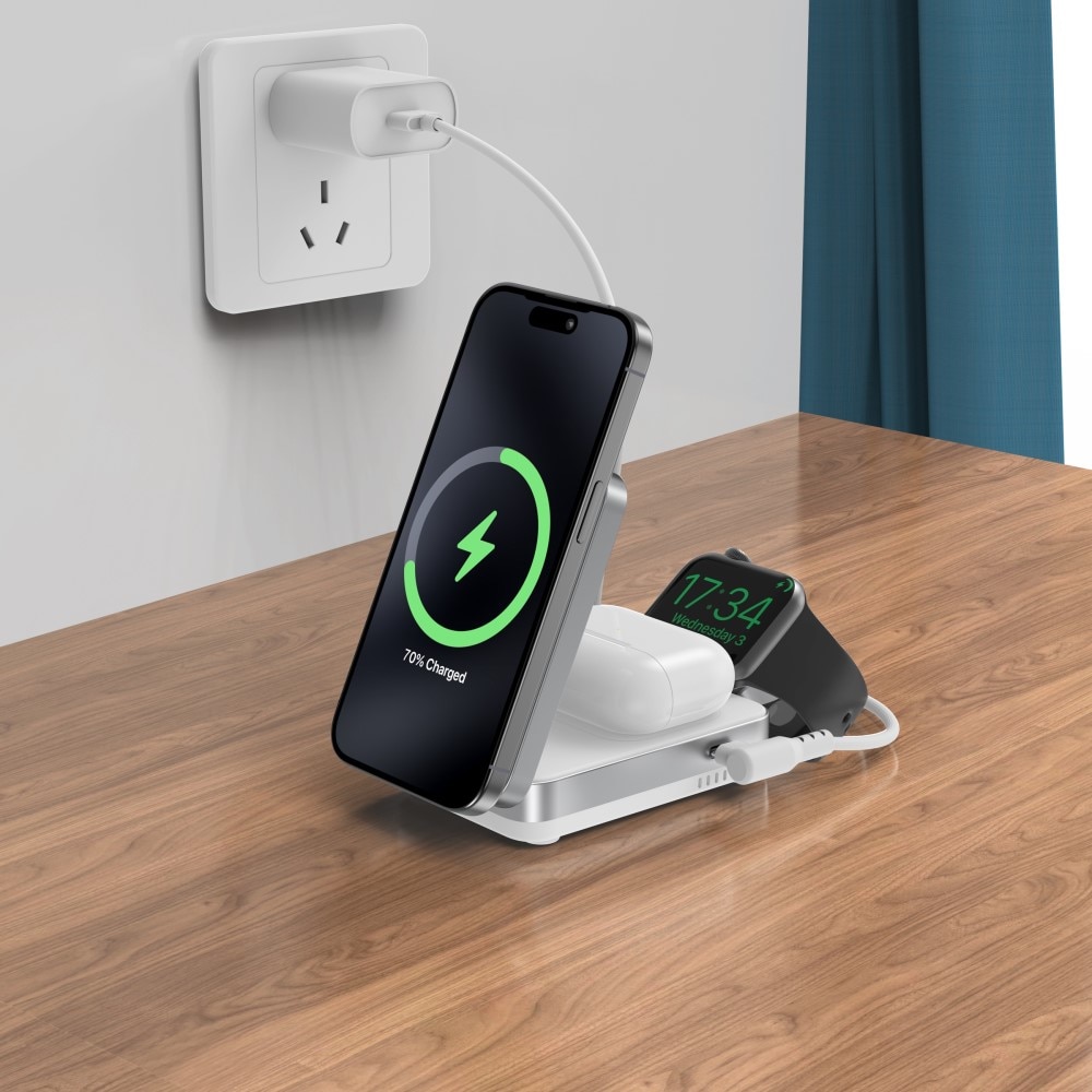 Compact 3-in-1 Qi2 Kabellose Magnetische Faltbare Ladestation Weiß