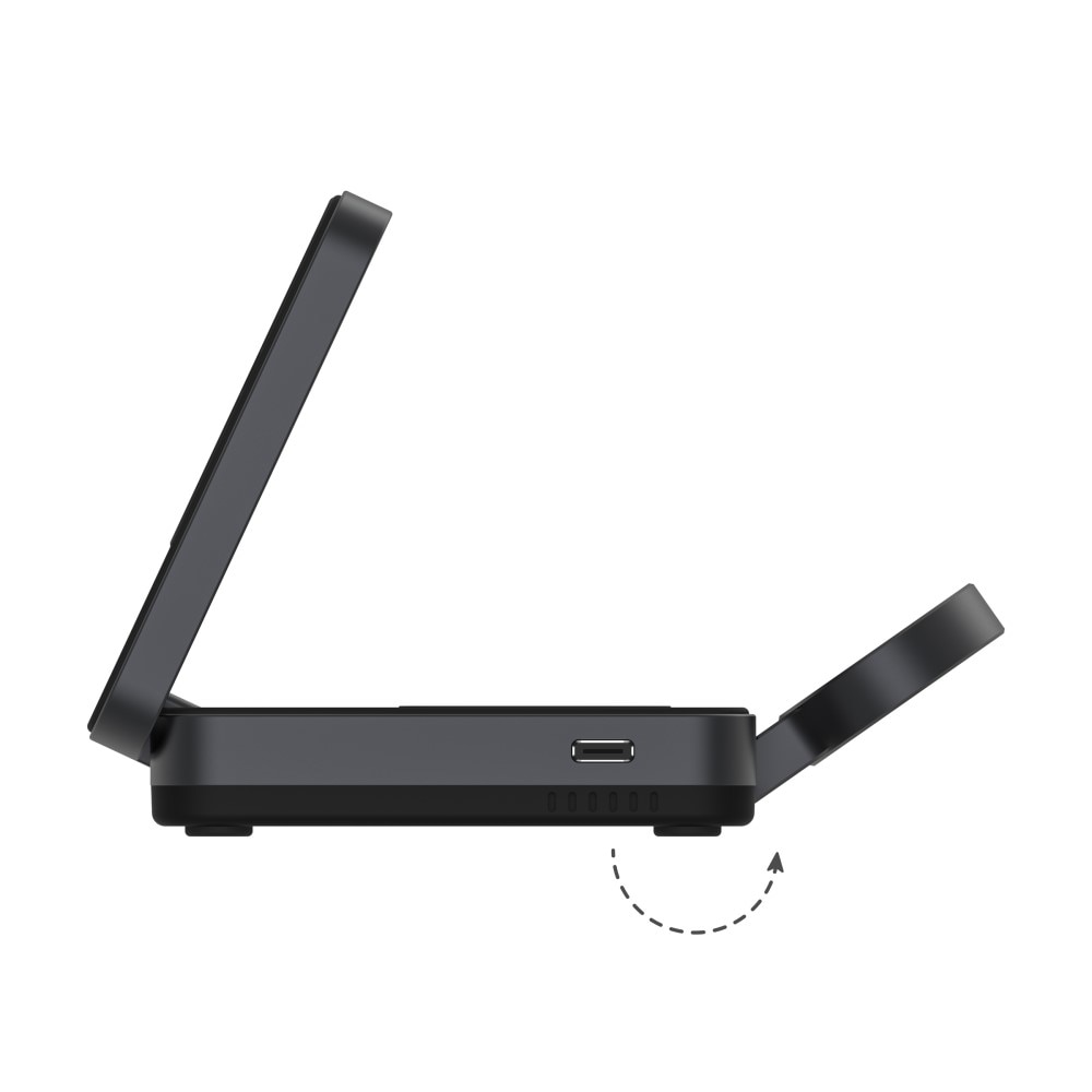 Compact 3-in-1 Qi2 Kabellose Magnetische Faltbare Ladestation Schwarz