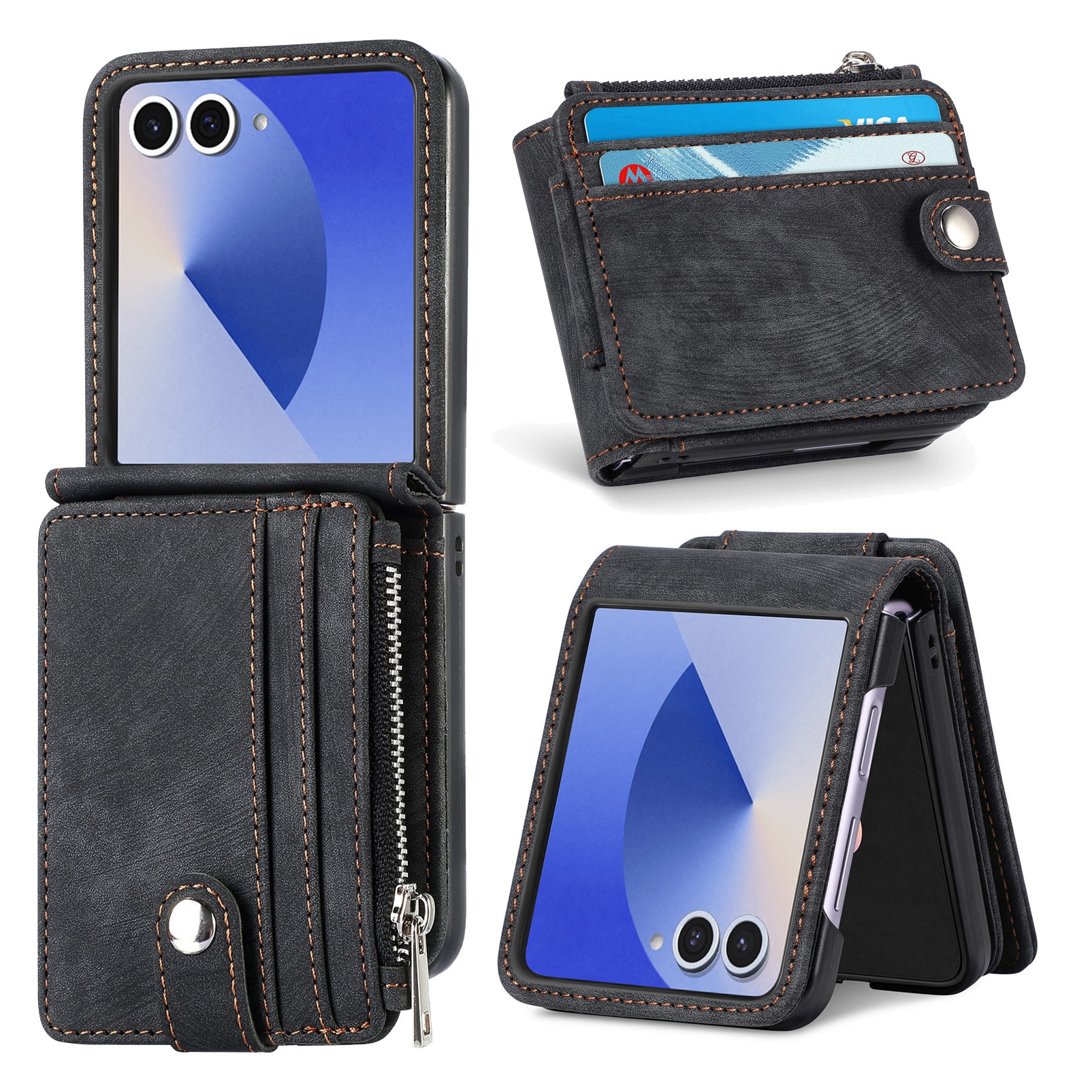 Samsung Galaxy Z Flip 7 Zipper Handytasche Multi-slot Schwarz