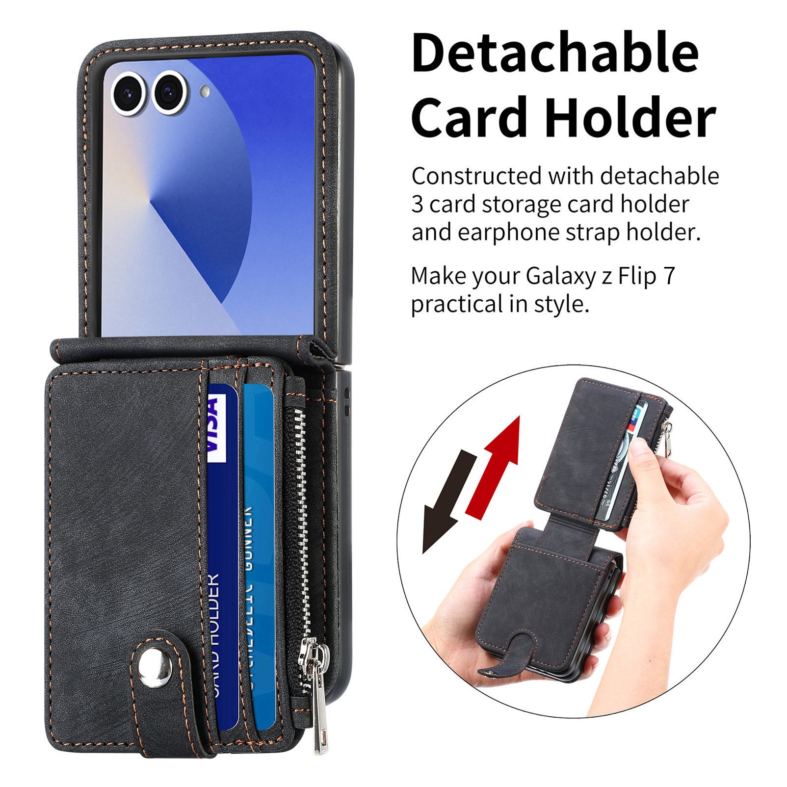 Samsung Galaxy Z Flip 7 Zipper Handytasche Multi-slot Schwarz