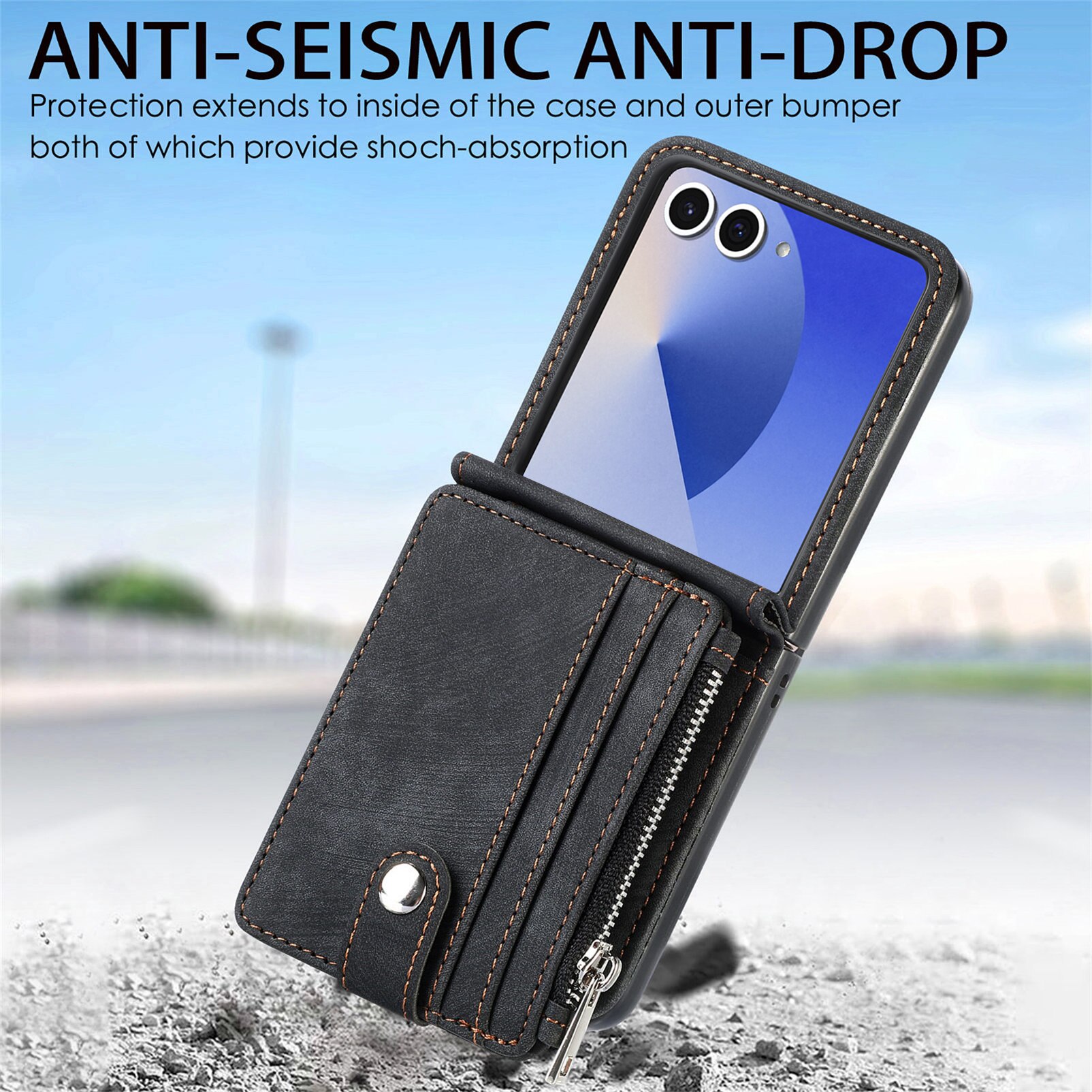 Samsung Galaxy Z Flip 7 Zipper Handytasche Multi-slot Schwarz