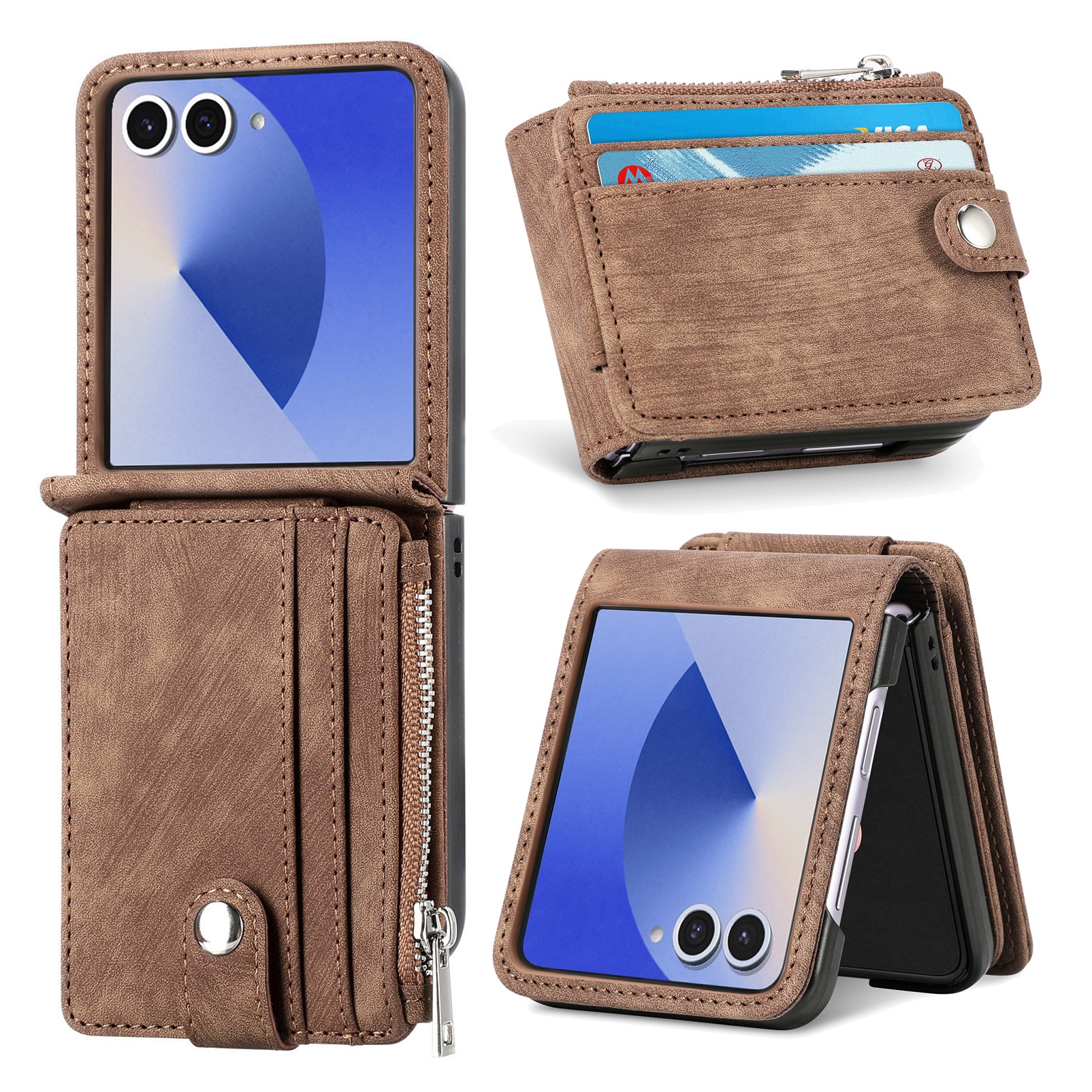 Samsung Galaxy Z Flip 7 Zipper Handytasche Multi-slot Braun