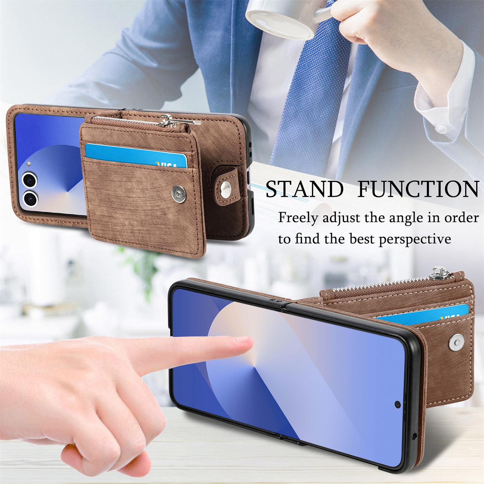 Samsung Galaxy Z Flip 7 Zipper Handytasche Multi-slot Braun