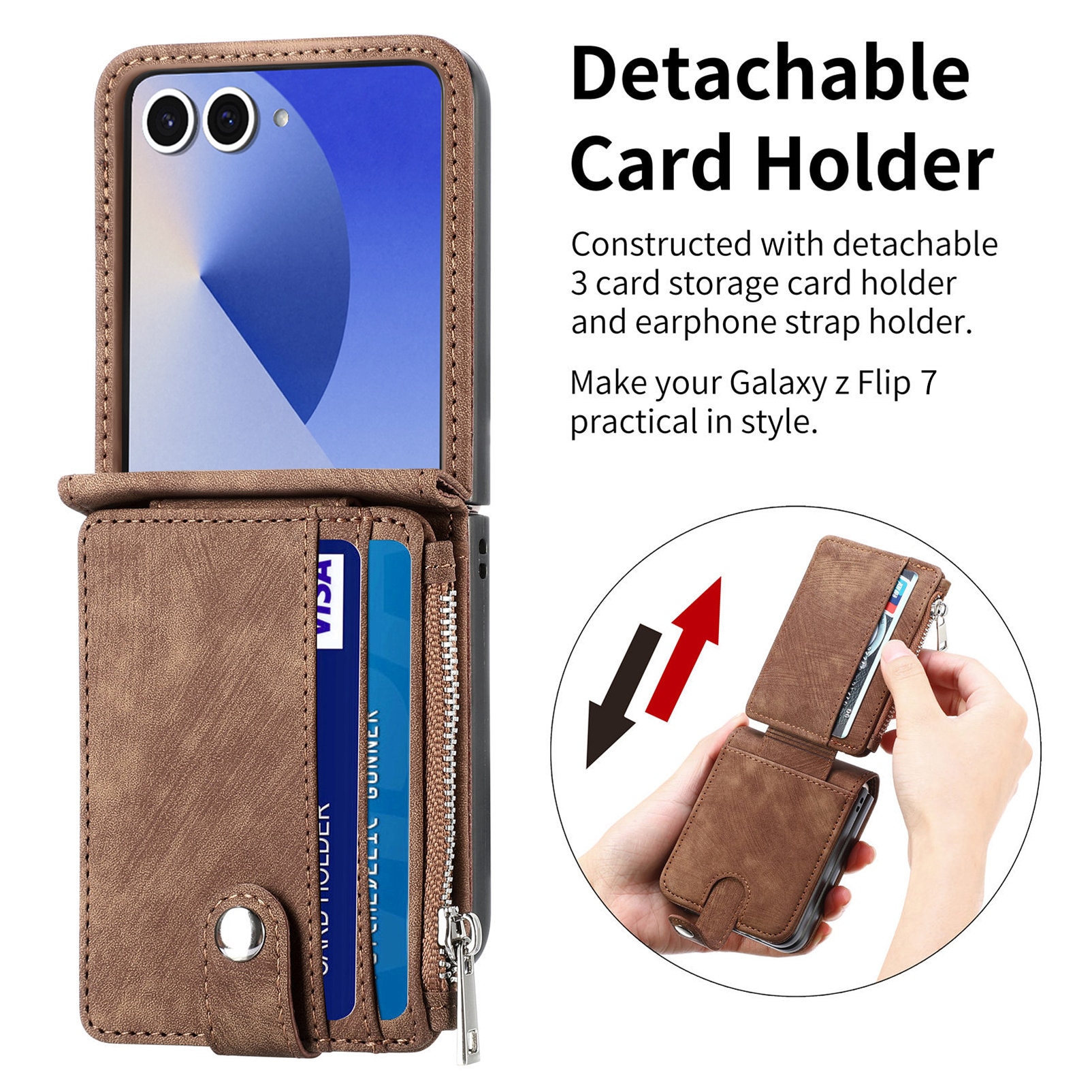 Samsung Galaxy Z Flip 7 Zipper Handytasche Multi-slot Braun