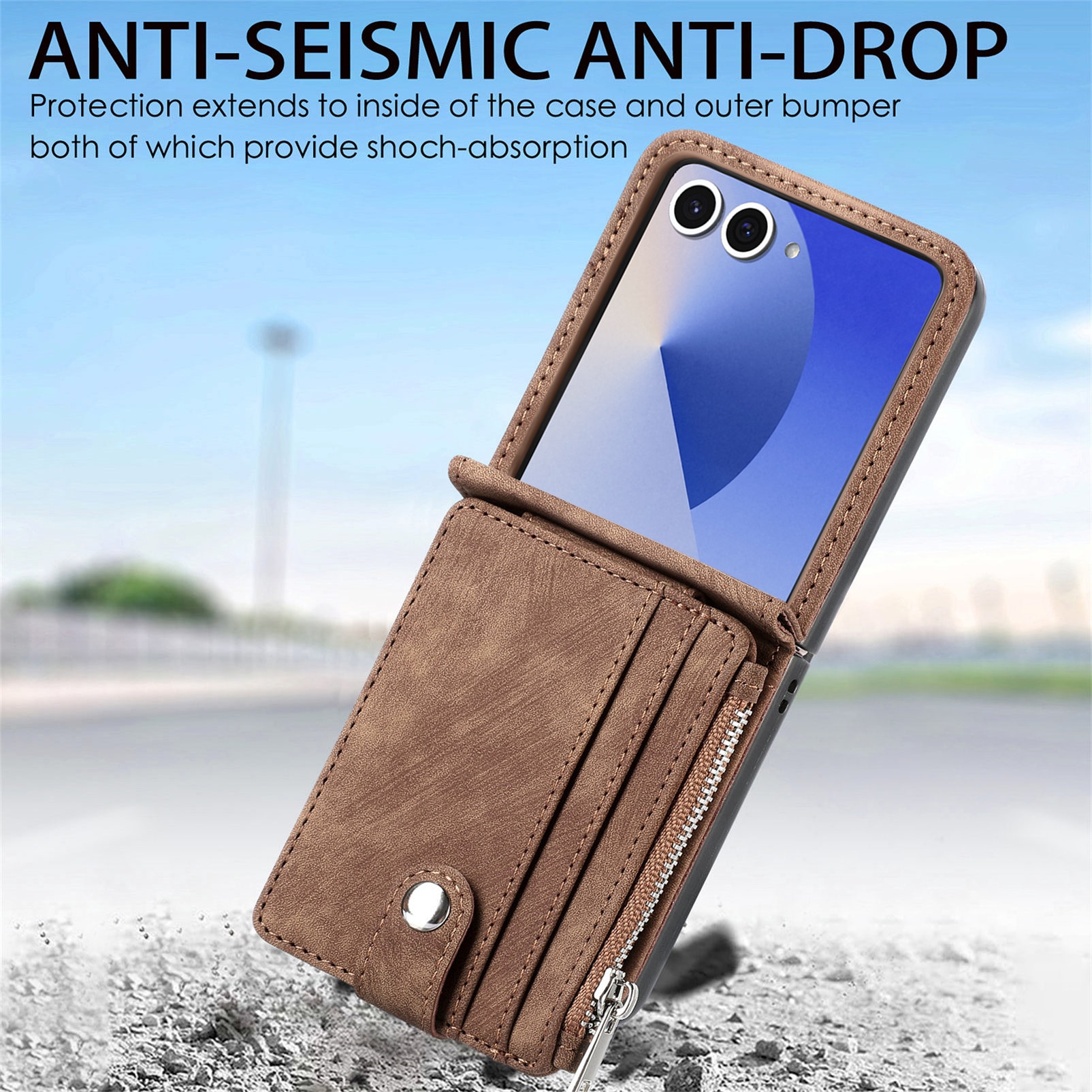 Samsung Galaxy Z Flip 7 Zipper Handytasche Multi-slot Braun