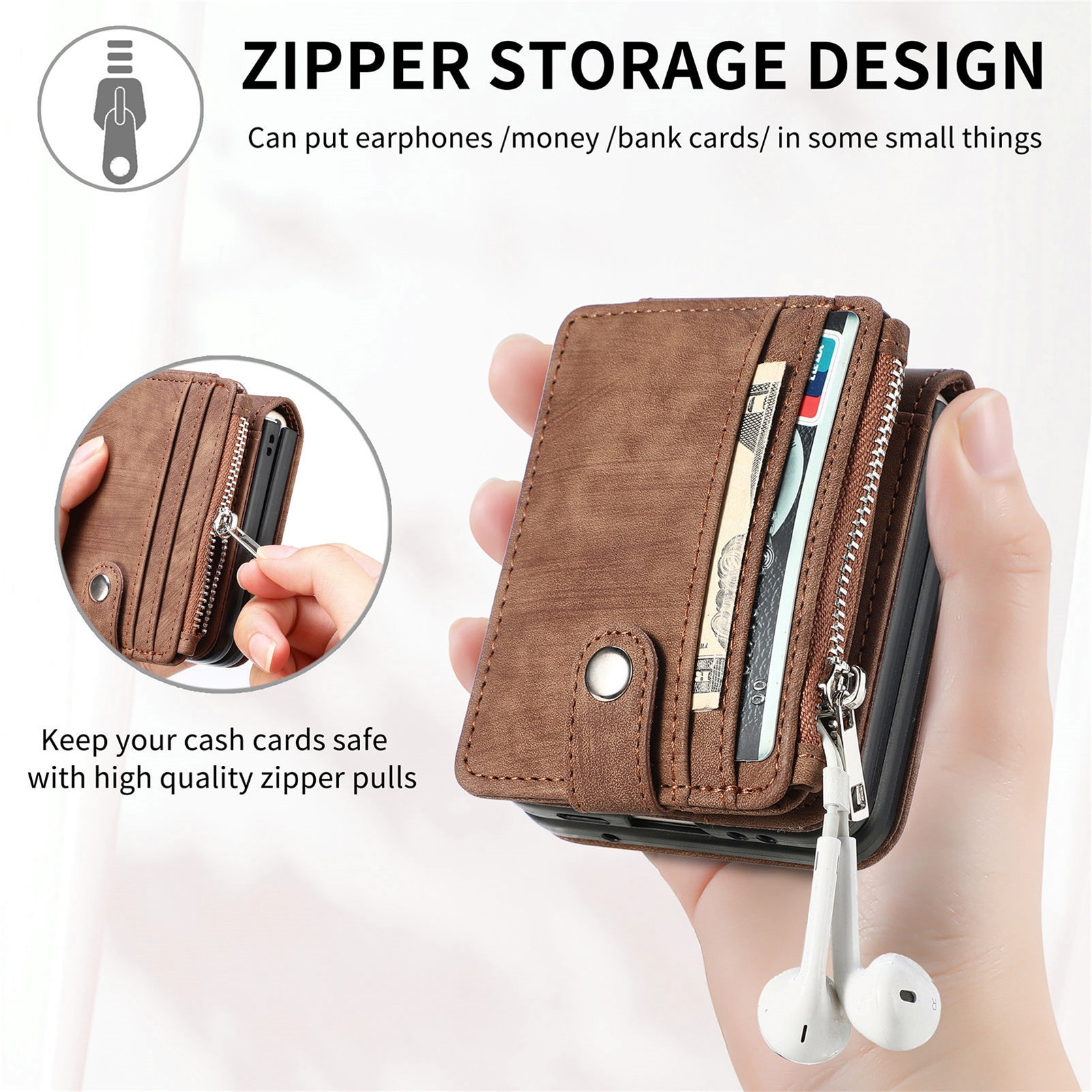 Samsung Galaxy Z Flip 7 Zipper Handytasche Multi-slot Braun
