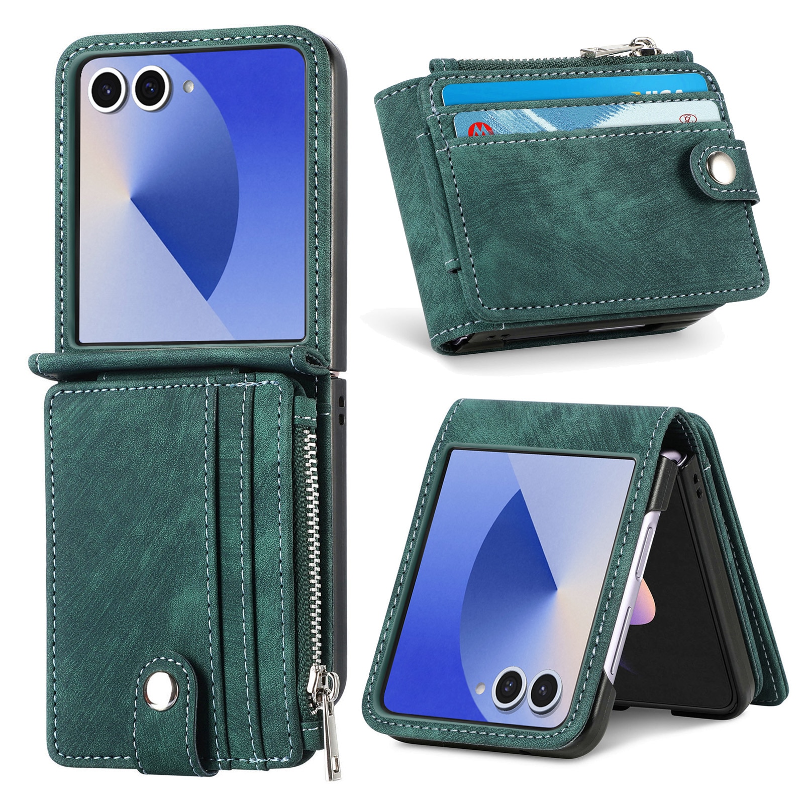 Samsung Galaxy Z Flip 7 Zipper Handytasche Multi-slot Grün
