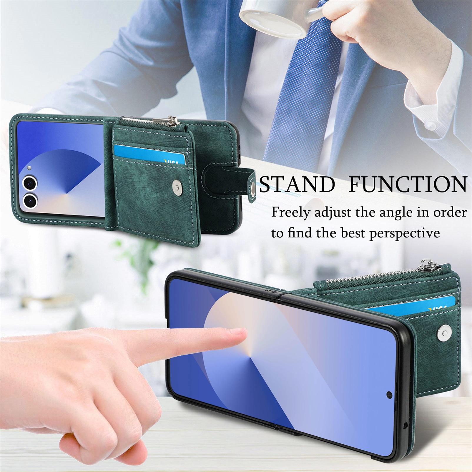 Samsung Galaxy Z Flip 7 Zipper Handytasche Multi-slot Grün