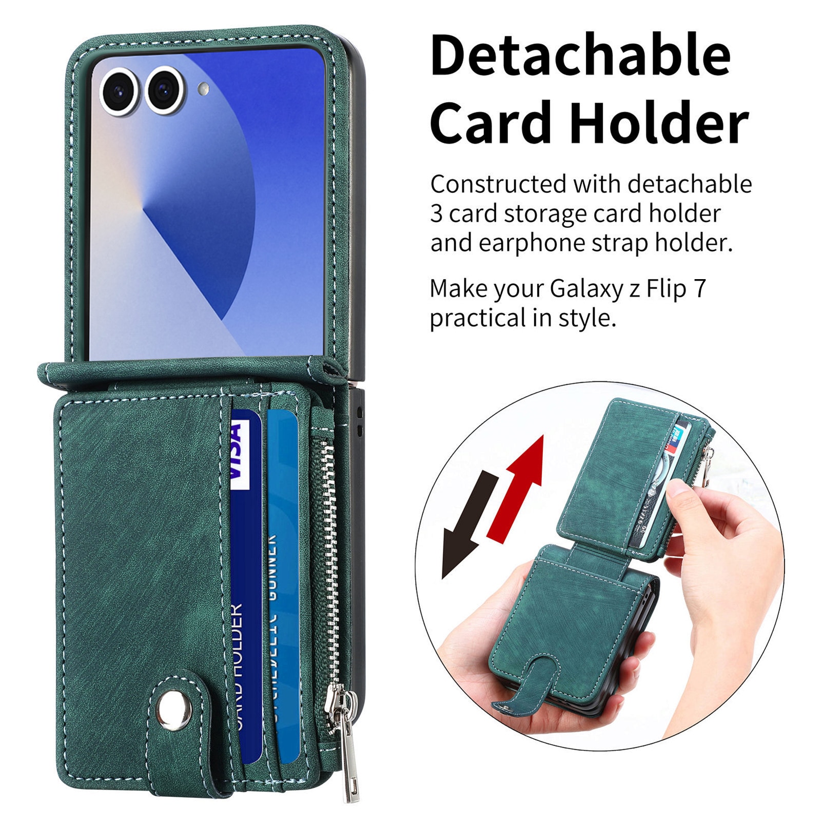 Samsung Galaxy Z Flip 7 Zipper Handytasche Multi-slot Grün