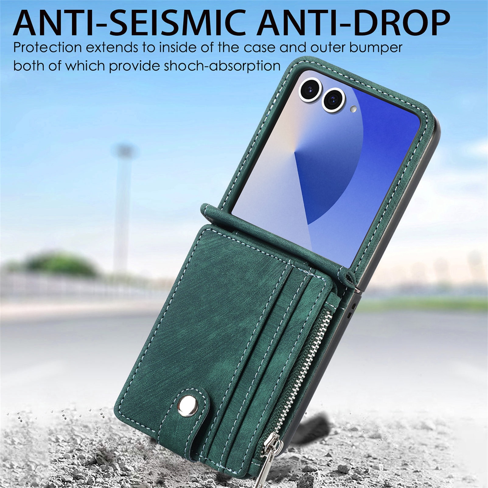 Samsung Galaxy Z Flip 7 Zipper Handytasche Multi-slot Grün