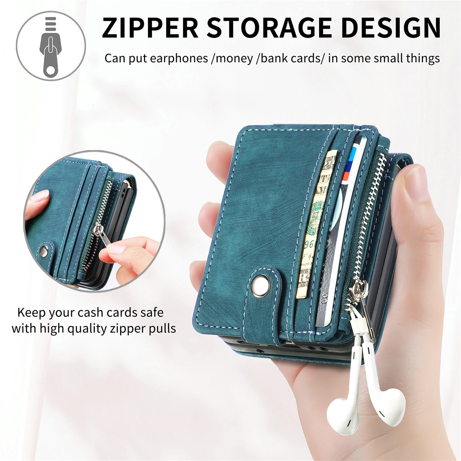 Samsung Galaxy Z Flip 7 Zipper Handytasche Multi-slot Grün