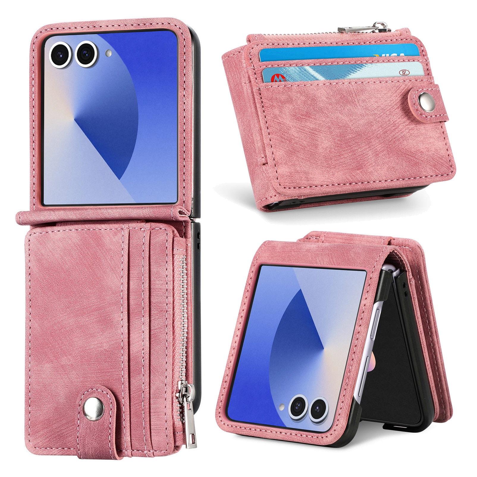 Samsung Galaxy Z Flip 7 Zipper Handytasche Multi-slot Rosa