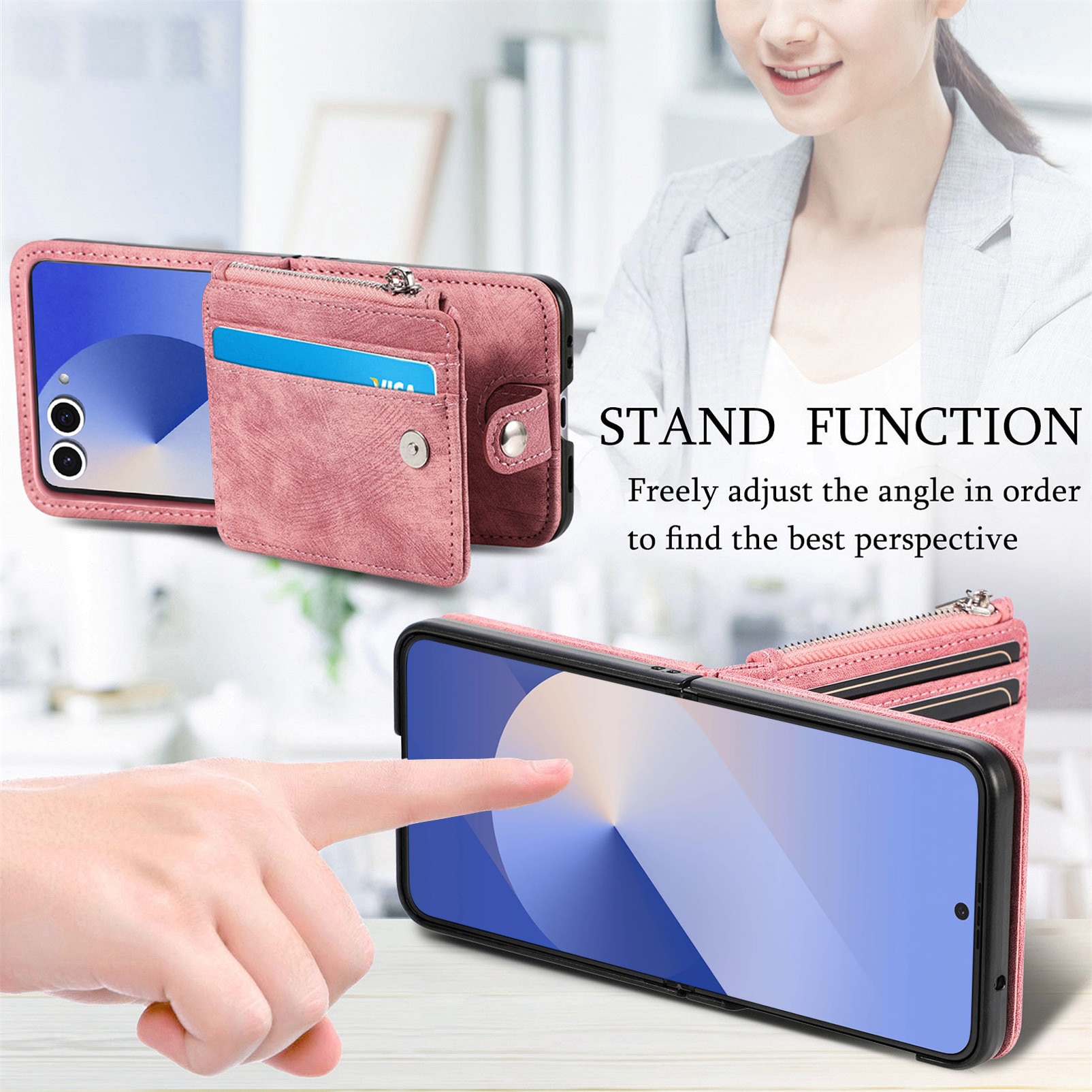 Samsung Galaxy Z Flip 7 Zipper Handytasche Multi-slot Rosa