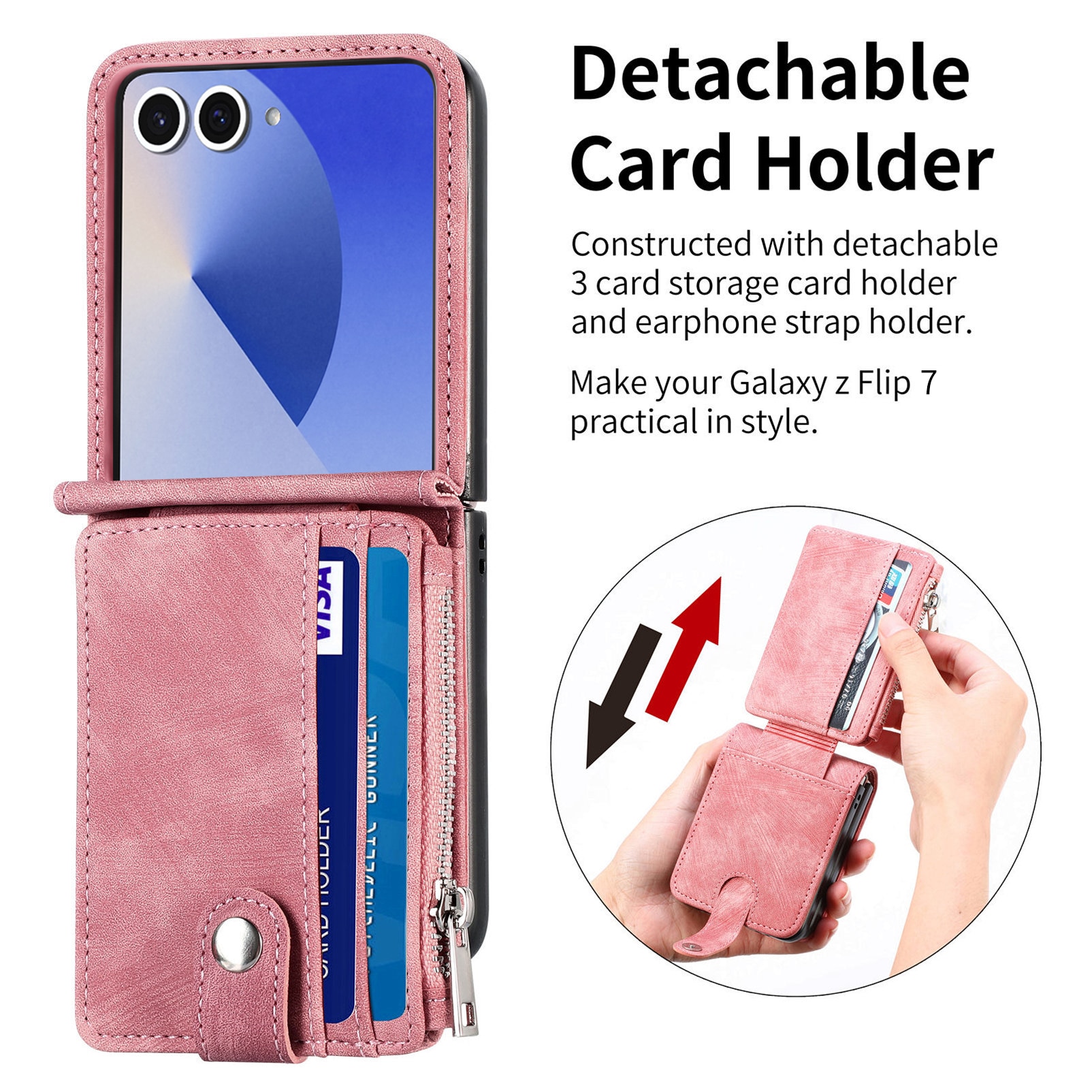 Samsung Galaxy Z Flip 7 Zipper Handytasche Multi-slot Rosa