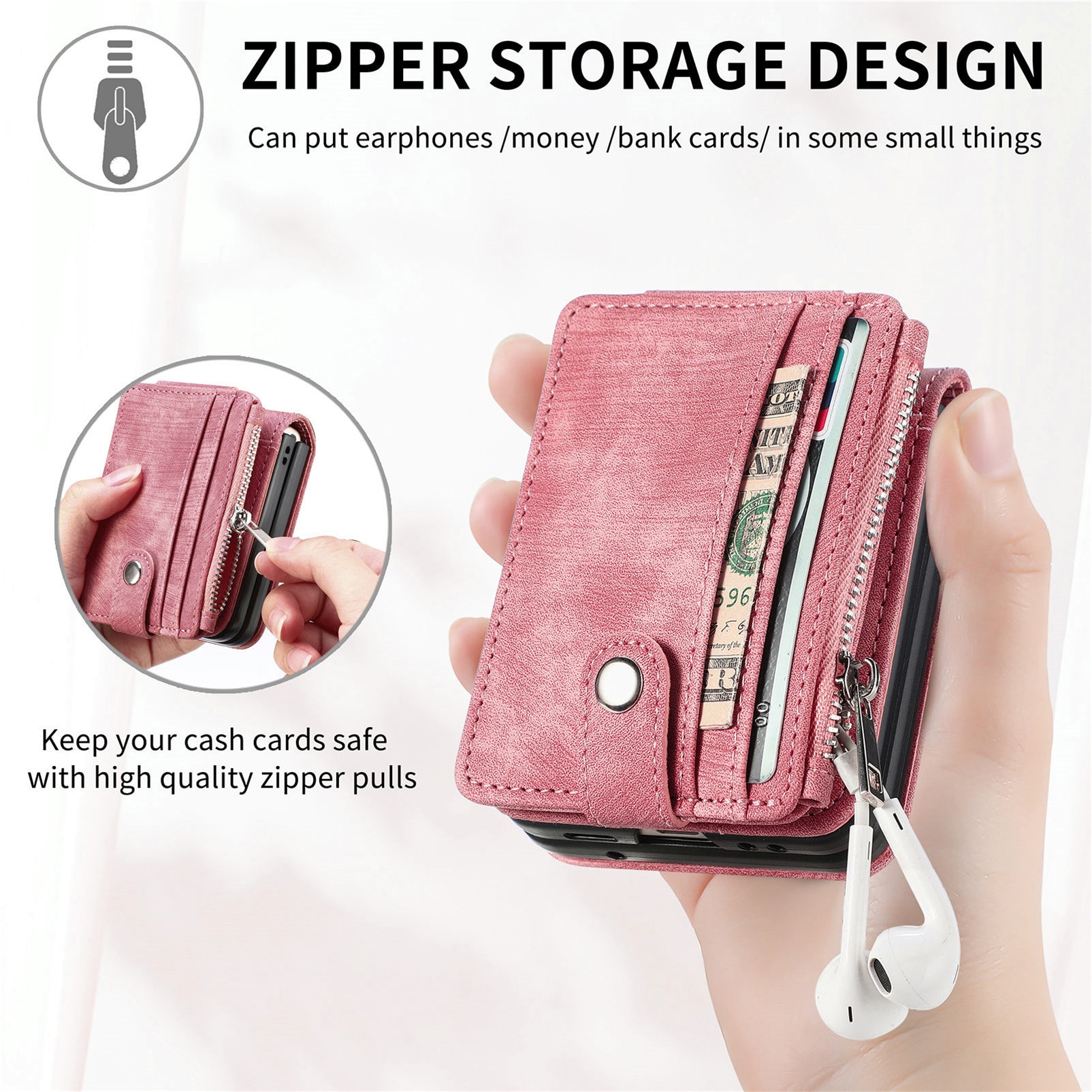 Samsung Galaxy Z Flip 7 Zipper Handytasche Multi-slot Rosa