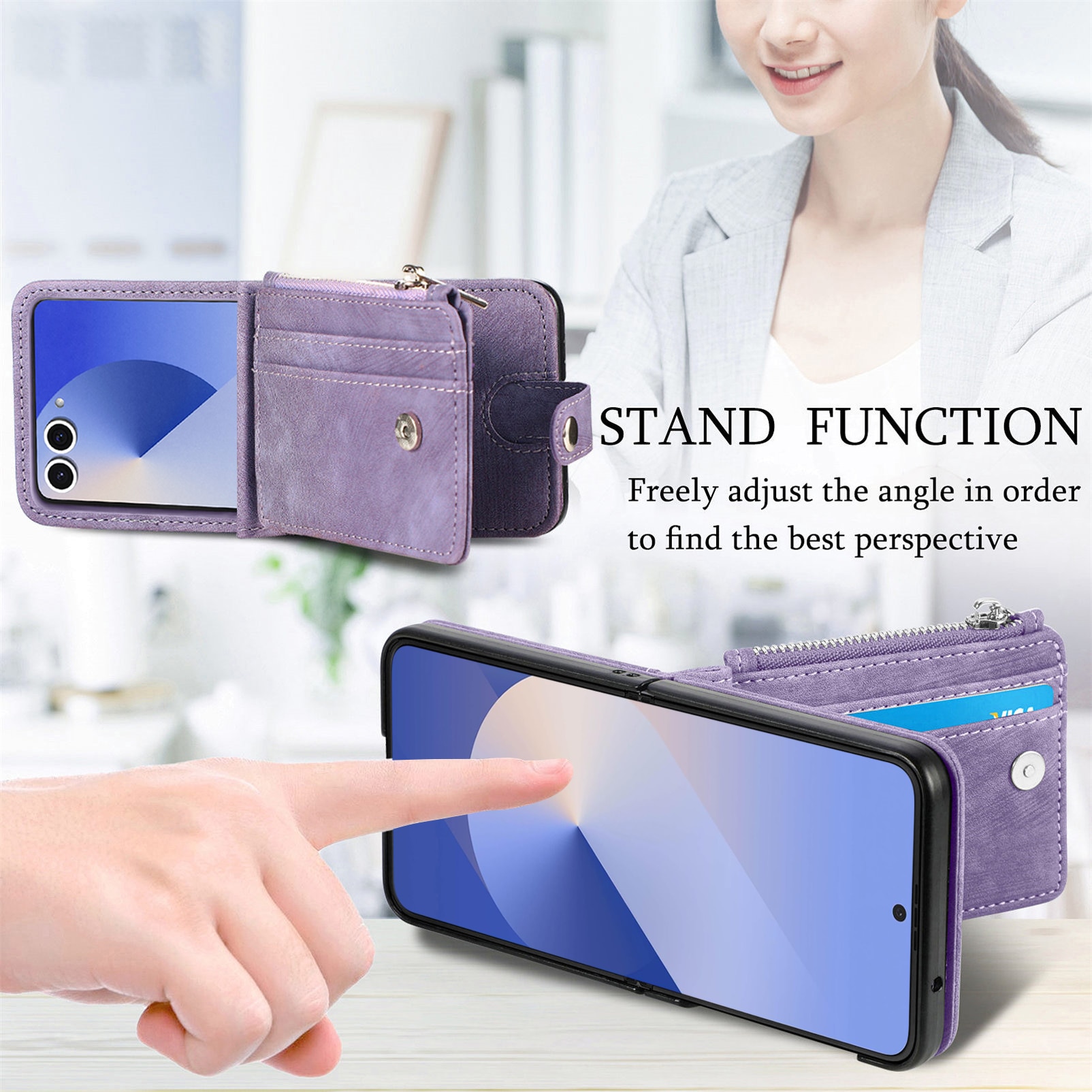 Samsung Galaxy Z Flip 7 Zipper Handytasche Multi-slot Lila