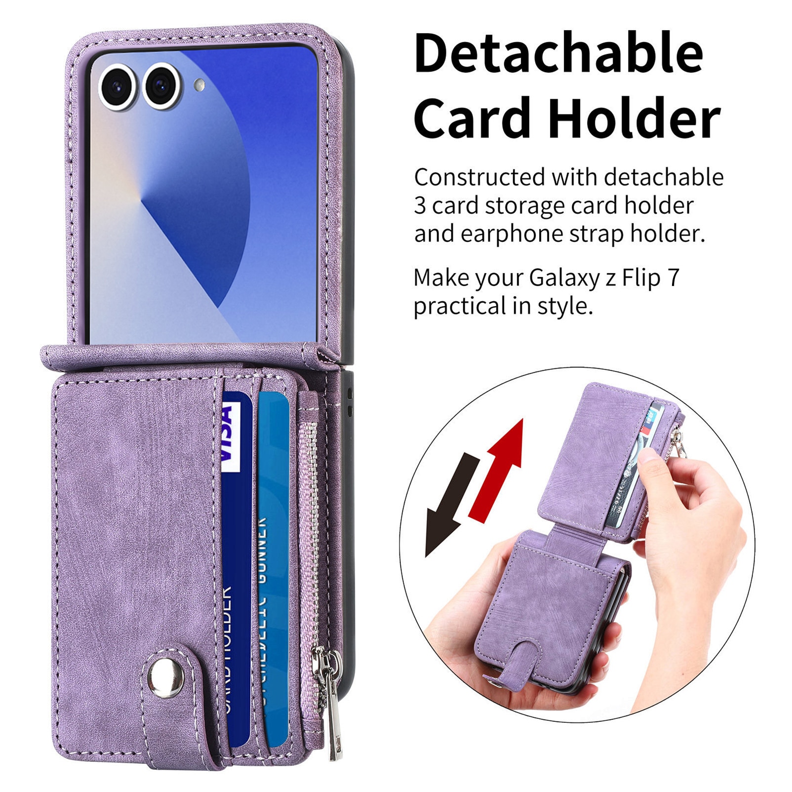 Samsung Galaxy Z Flip 7 Zipper Handytasche Multi-slot Lila