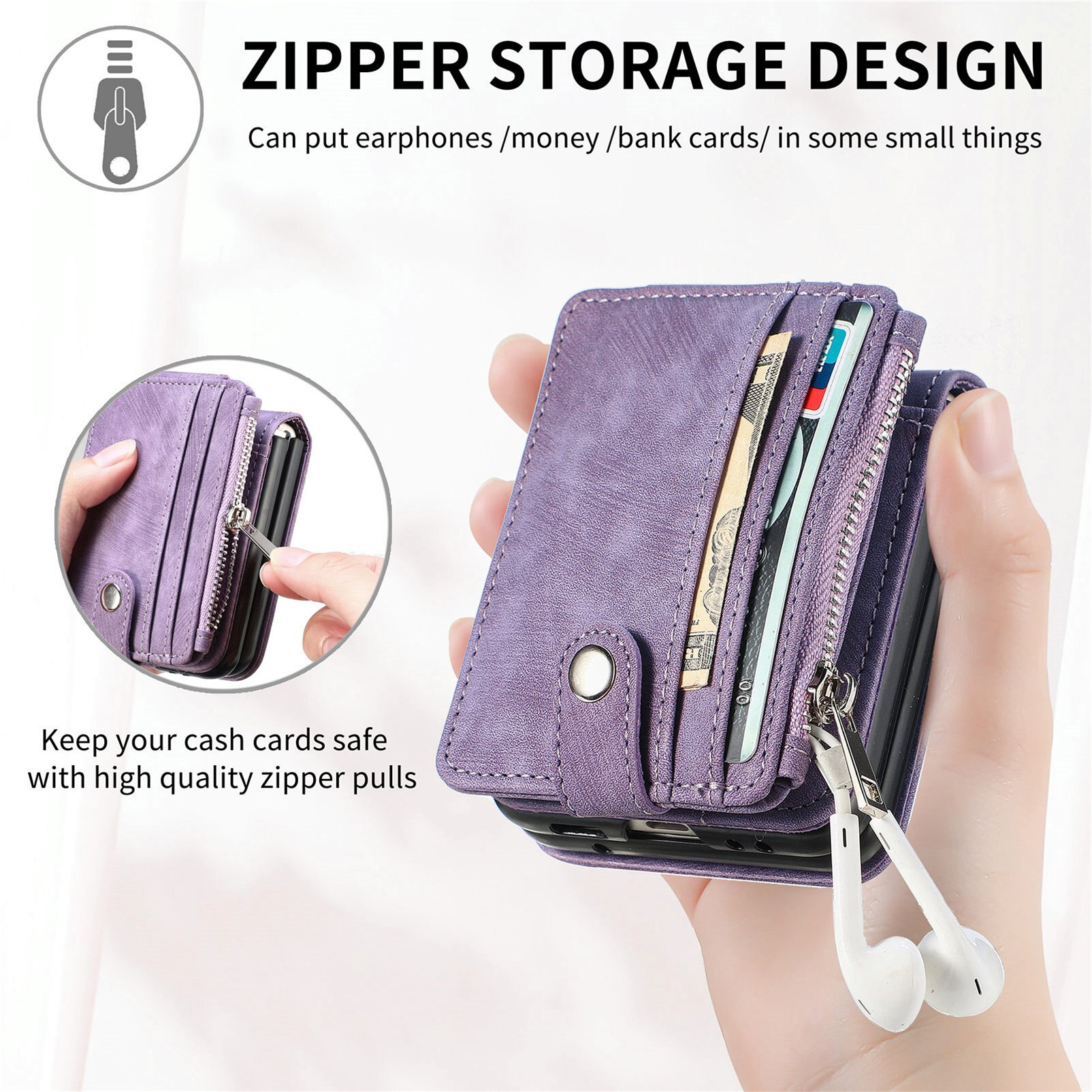 Samsung Galaxy Z Flip 7 Zipper Handytasche Multi-slot Lila