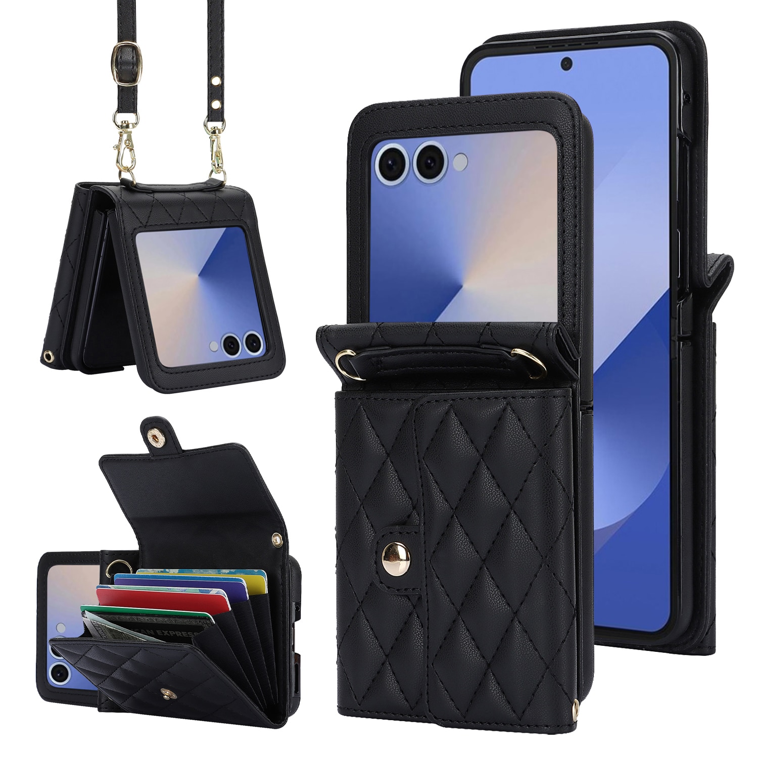Samsung Galaxy Z Flip 7 RFID-geschützte Brieftasche Hülle Quilted Schwarz