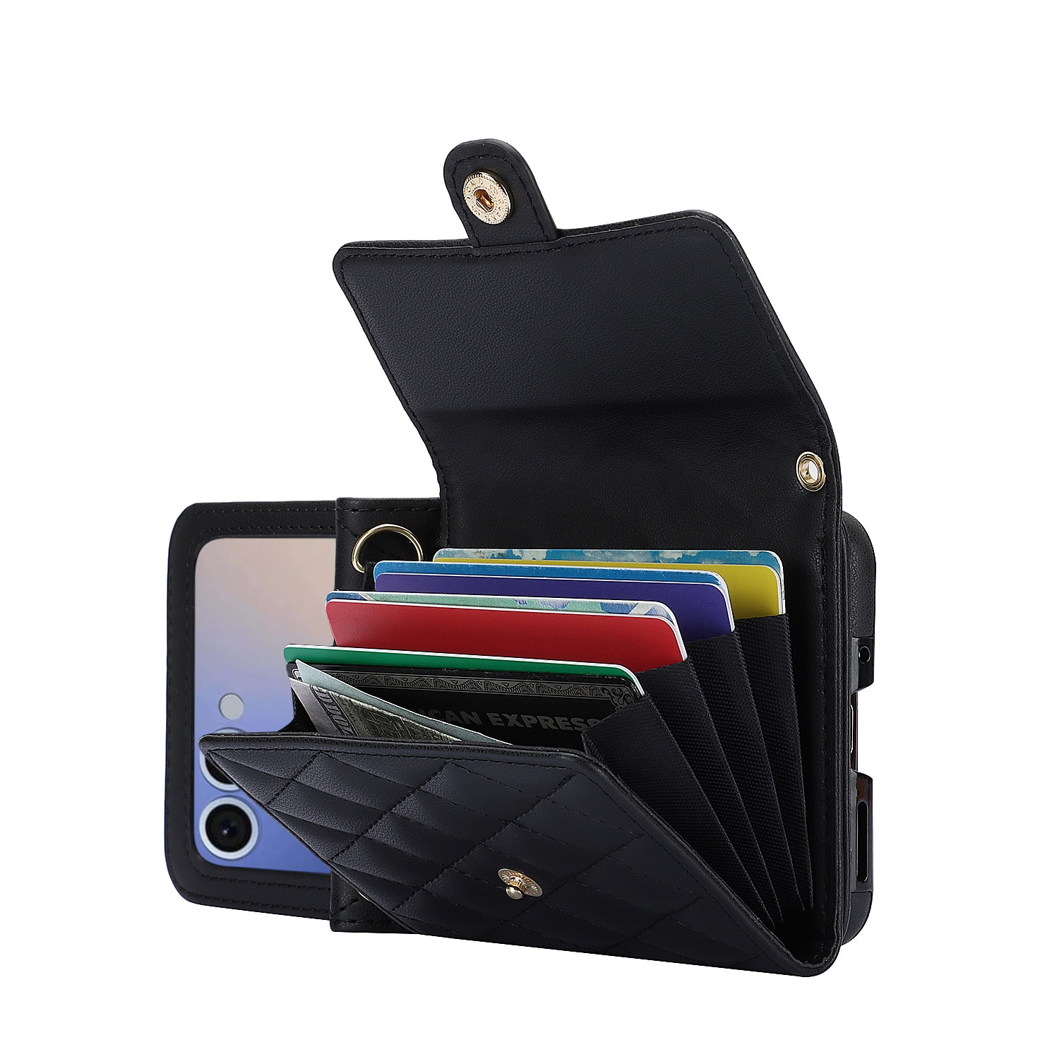 Samsung Galaxy Z Flip 7 RFID-geschützte Brieftasche Hülle Quilted Schwarz