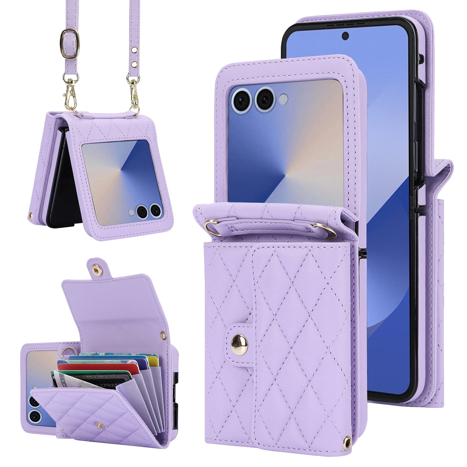 Samsung Galaxy Z Flip 7 RFID-geschützte Brieftasche Hülle Quilted Lila