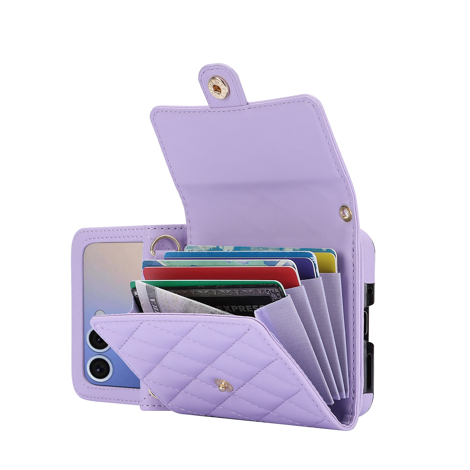Samsung Galaxy Z Flip 7 RFID-geschützte Brieftasche Hülle Quilted Lila