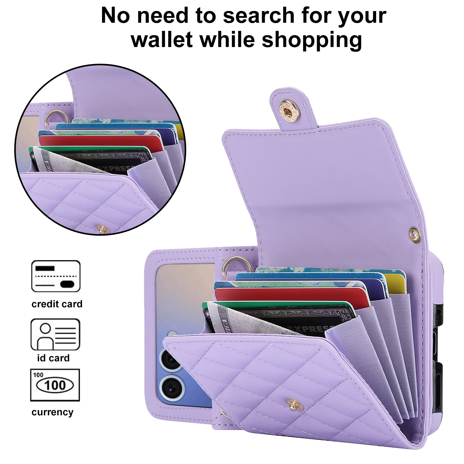 Samsung Galaxy Z Flip 7 RFID-geschützte Brieftasche Hülle Quilted Lila