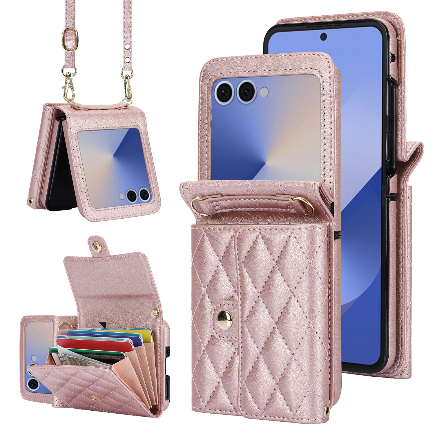 Samsung Galaxy Z Flip 7 RFID-geschützte Brieftasche Hülle Quilted Roségold