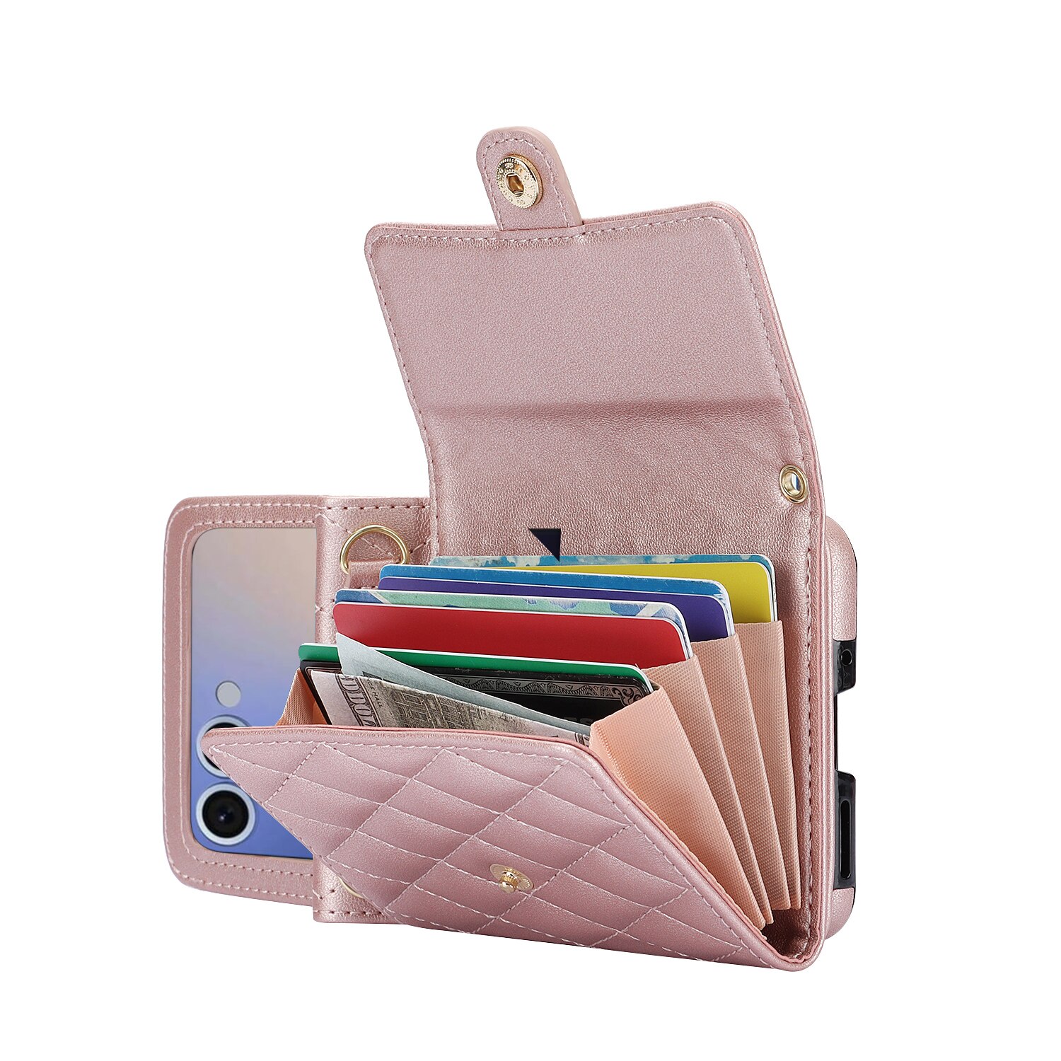 Samsung Galaxy Z Flip 7 RFID-geschützte Brieftasche Hülle Quilted Roségold