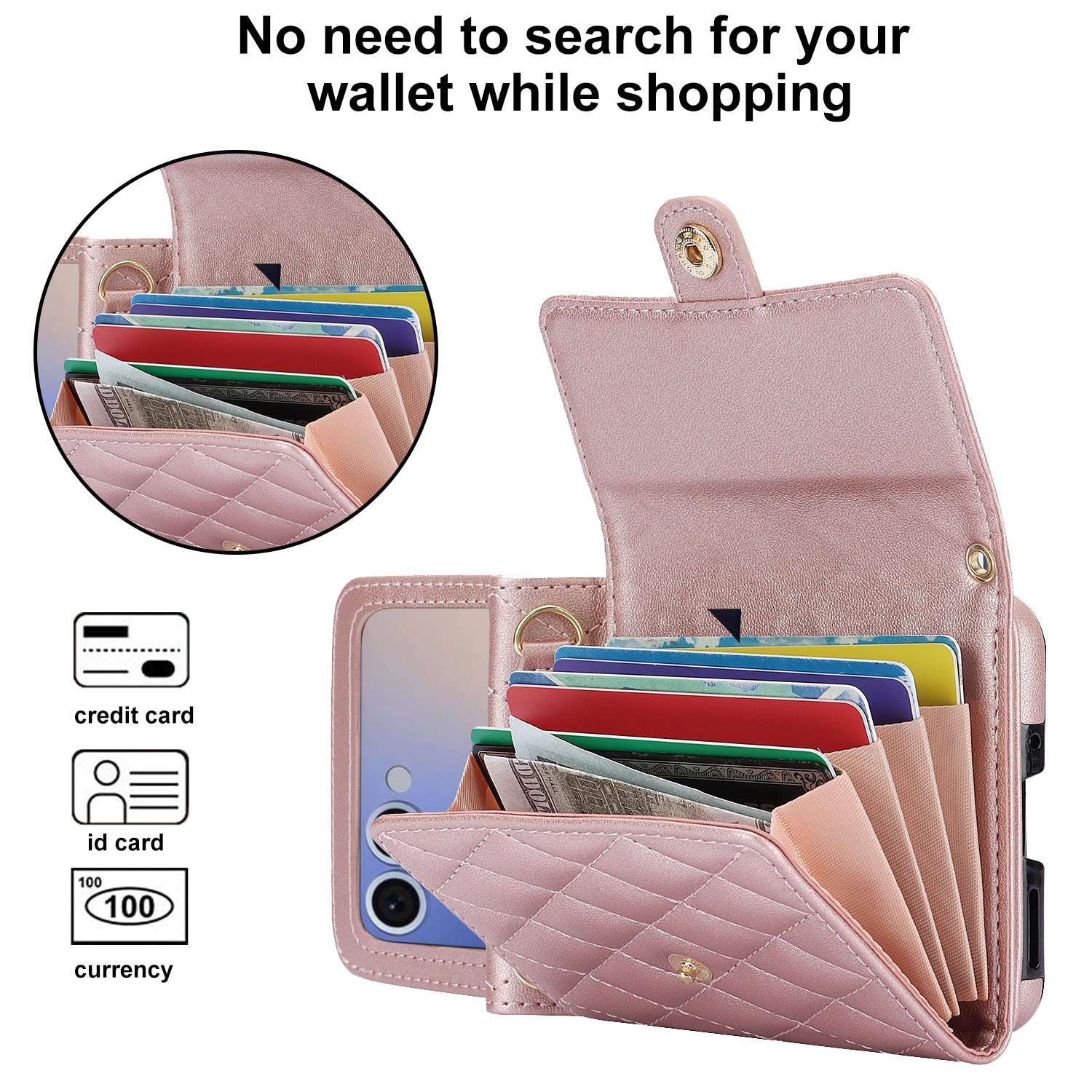 Samsung Galaxy Z Flip 7 RFID-geschützte Brieftasche Hülle Quilted Roségold