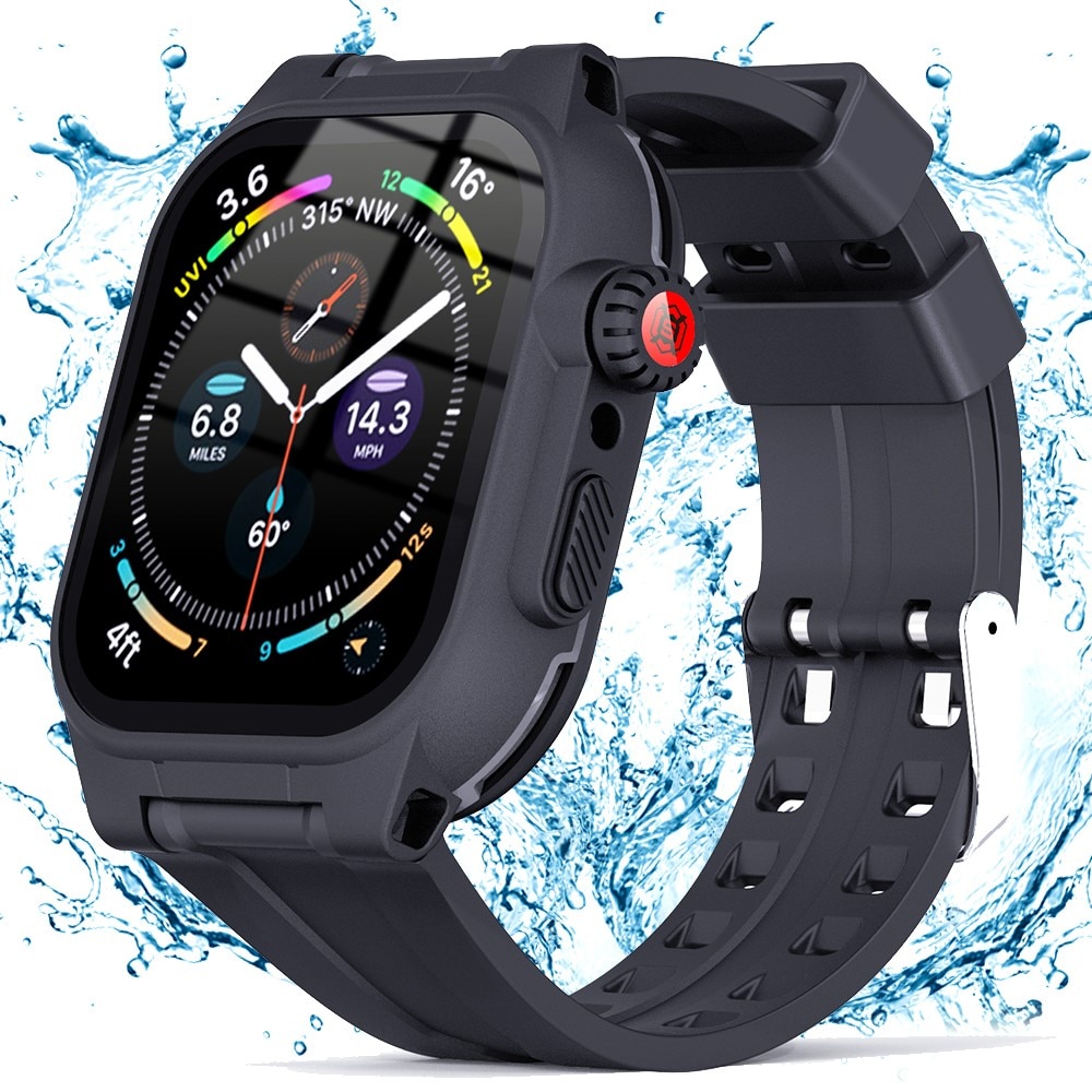 Apple Watch 45mm Series 7 Wasserdichte Hülle + Armband aus Silikon, schwarz