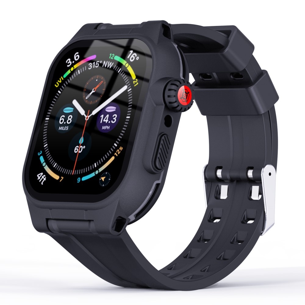 Apple Watch 45mm Series 9 Wasserdichte Hülle + Armband aus Silikon, schwarz